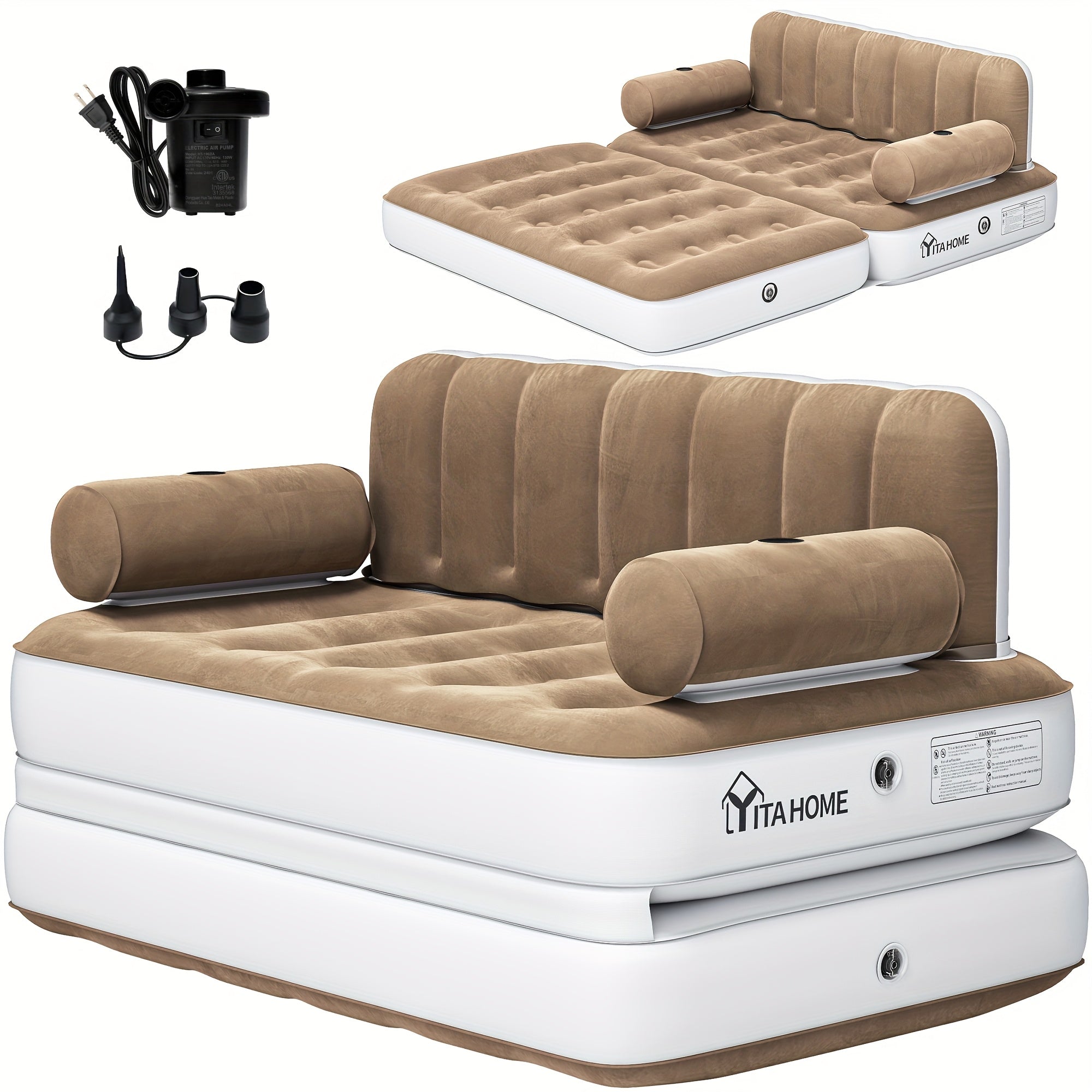 Portable For Camping Inflatable Air Sofa Bed 2in1 Backrest Couch Airbed WHeadboard And External Pump Portable Convertible Blow Up Bed Mattress WStorage Bag Sofa WBuildin Cup Holders Arm For Home Outdoor Camping And Guests Living Room Furnitur